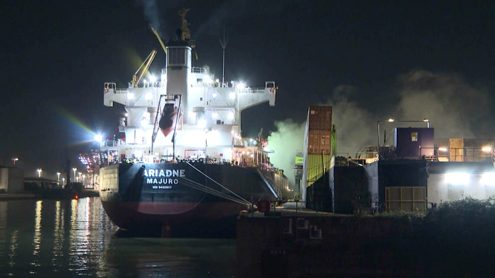 Feuer auf Frachtschiff in Hamburg